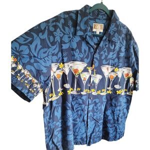 Kalaheo Men's  Hawaiian Shirt XL Blue Martini Cocktail Aloha Vintage Made in USA
